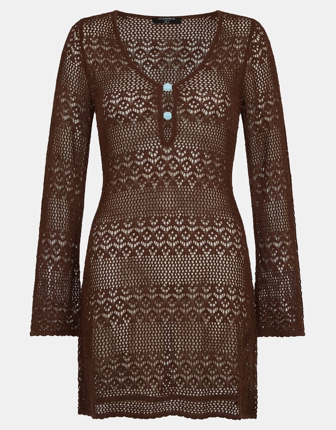 Knitted Long Sleeve Cover Up, Brown (CHOCOLATE), large