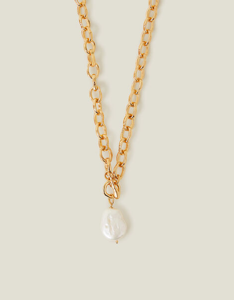 T-Bar Pearl Chain Necklace, , large