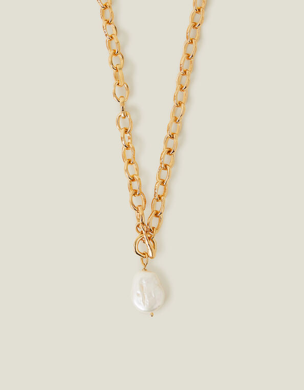 T-Bar Pearl Chain Necklace, , large