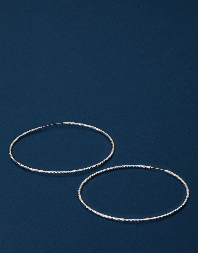 Sterling Silver-Plated Large Diamond-Cut Hoops, , large