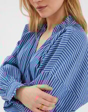 Stripe Frill Blouson Blouse, Blue (BLUE), large
