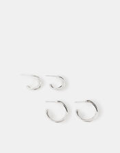 2-Pack Sterling Silver-Plated Twisted Hoop Earrings, , large