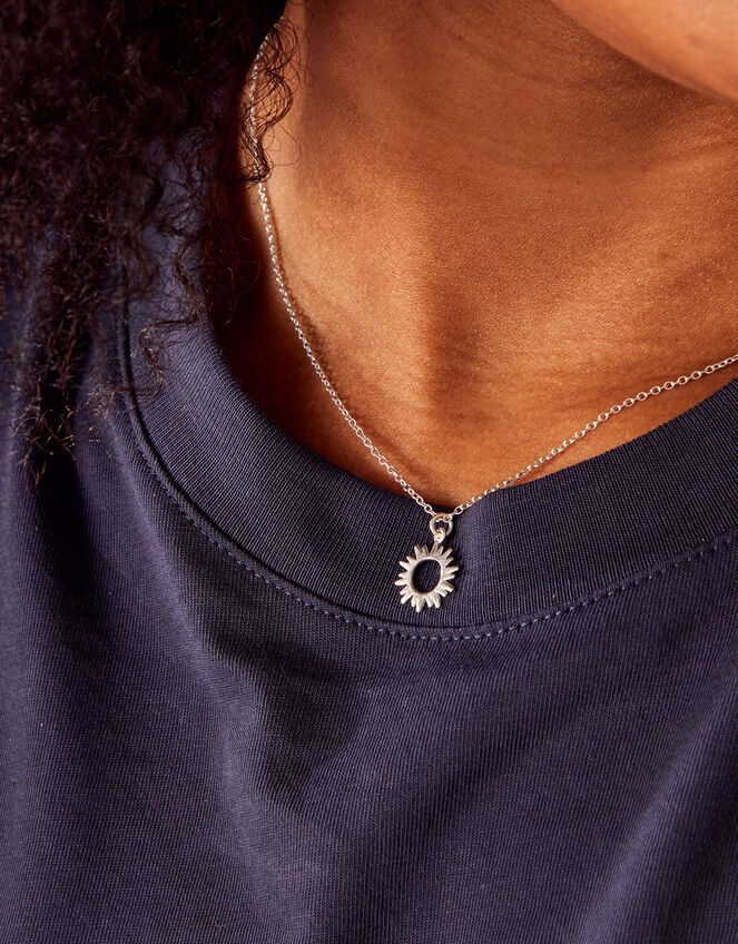 Sterling Silver Sun Pendant Necklace, , large