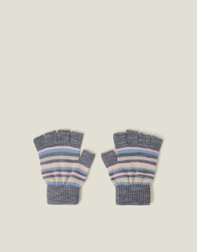 Stripe Fingerless Gloves, Grey (GREY), large