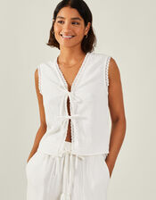 Tie-Front Crinkle Waistcoat, White (WHITE), large