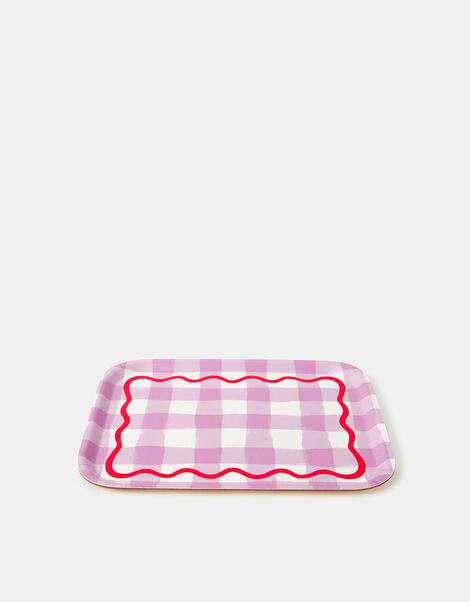 Talking Tables Gingham Wooden Serving Tray Pink, , large