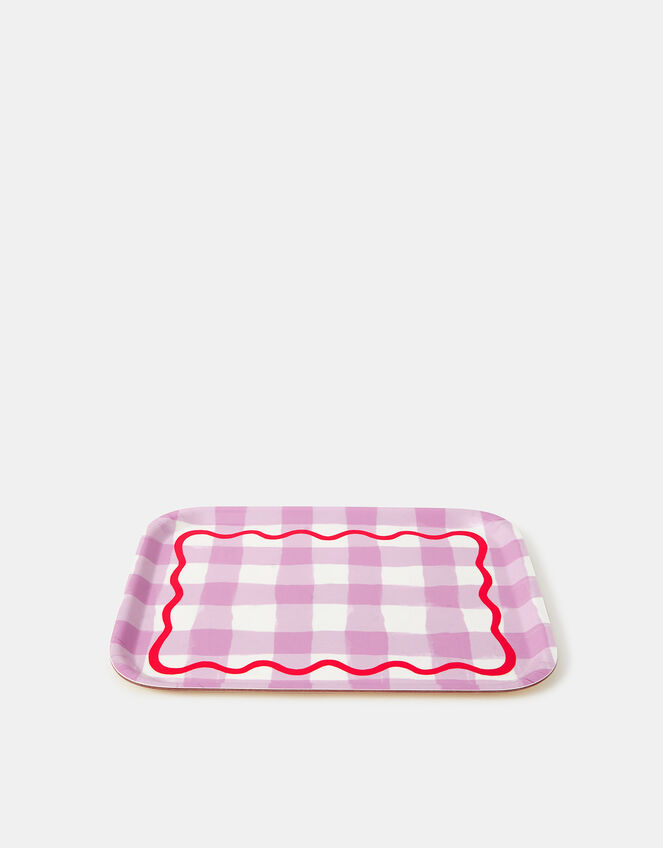 Talking Tables Gingham Wooden Serving Tray Pink, , large