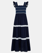Smocked Lace Midi Dress, Blue (NAVY), large