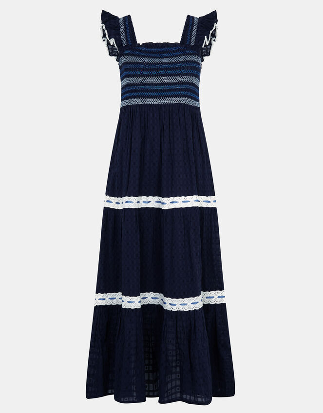 Smocked Lace Midi Dress, Blue (NAVY), large