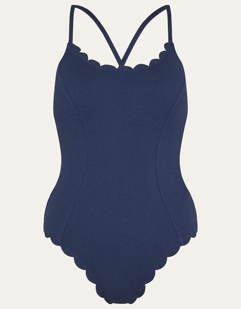 Textured Scallop Swimsuit Blue, Blue (NAVY), large