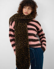 Faux Fur Leopard Print Stole Scarf, , large
