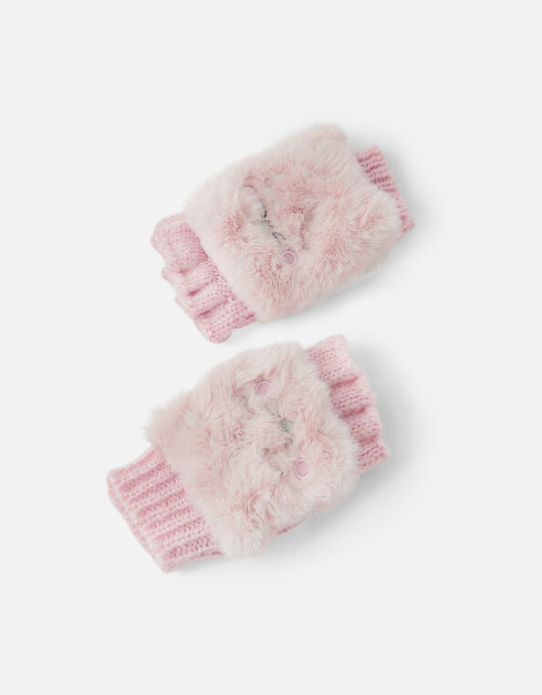 Girls Fluffy Cat Capped Gloves Pink, Pink (PINK), large