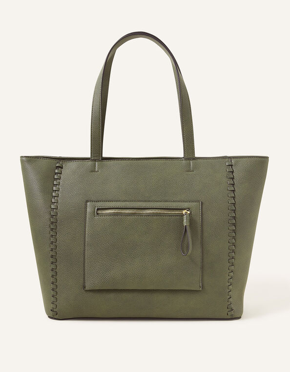 Front Pocket Tote Bag, Green (KHAKI), large