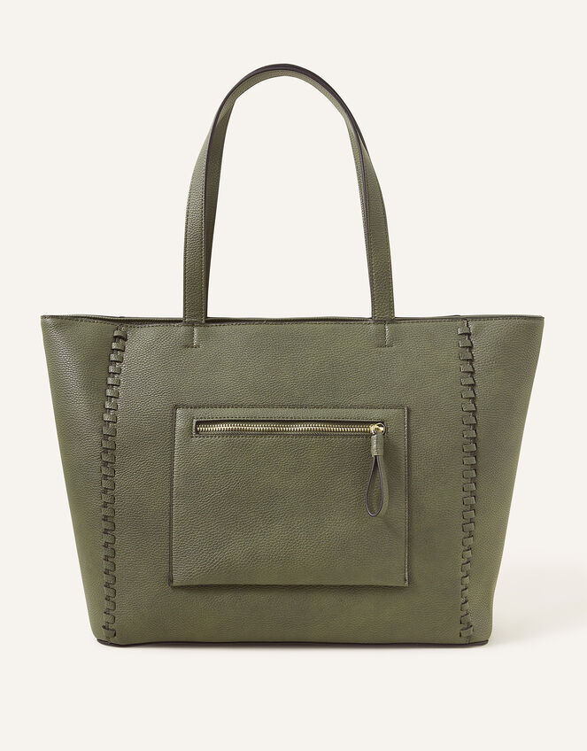 Front Pocket Tote Bag, Green (KHAKI), large