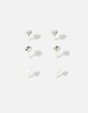 Sterling Silver Heart Sparkle Stud Earring Set, , large