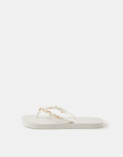 Bead Embellished Flip Flops, White (WHITE), large