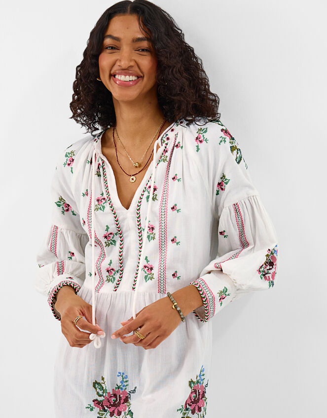 Floral Embroidered Maxi Dress, Ivory (IVORY), large