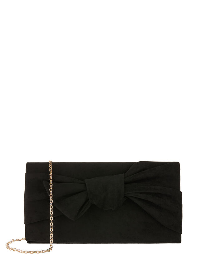 Suedette Bow Clutch Bag, , large