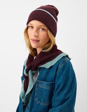 Contrast Ribbed Beanie Hat, , large