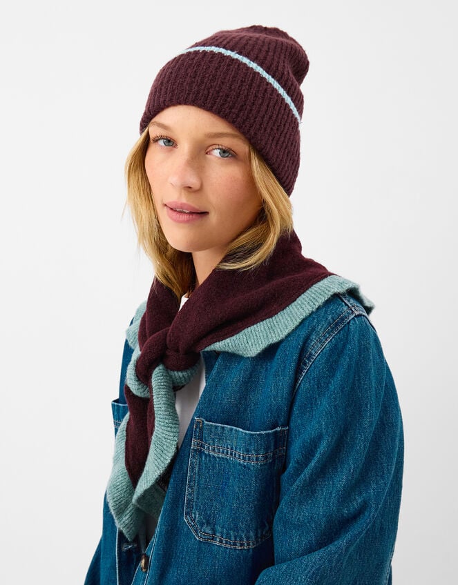 Contrast Ribbed Beanie Hat, , large