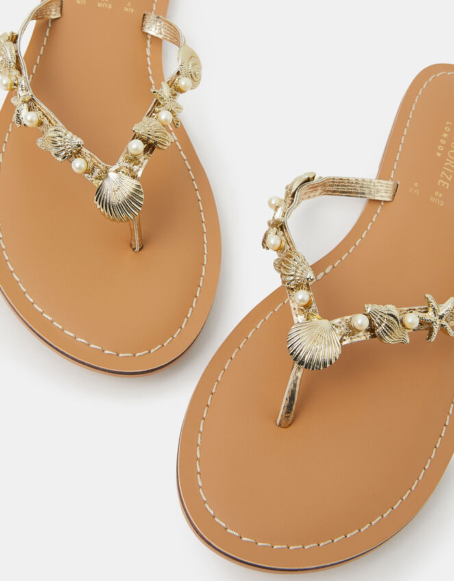 Seashell Flip Flop Sandals, Gold (GOLD), large