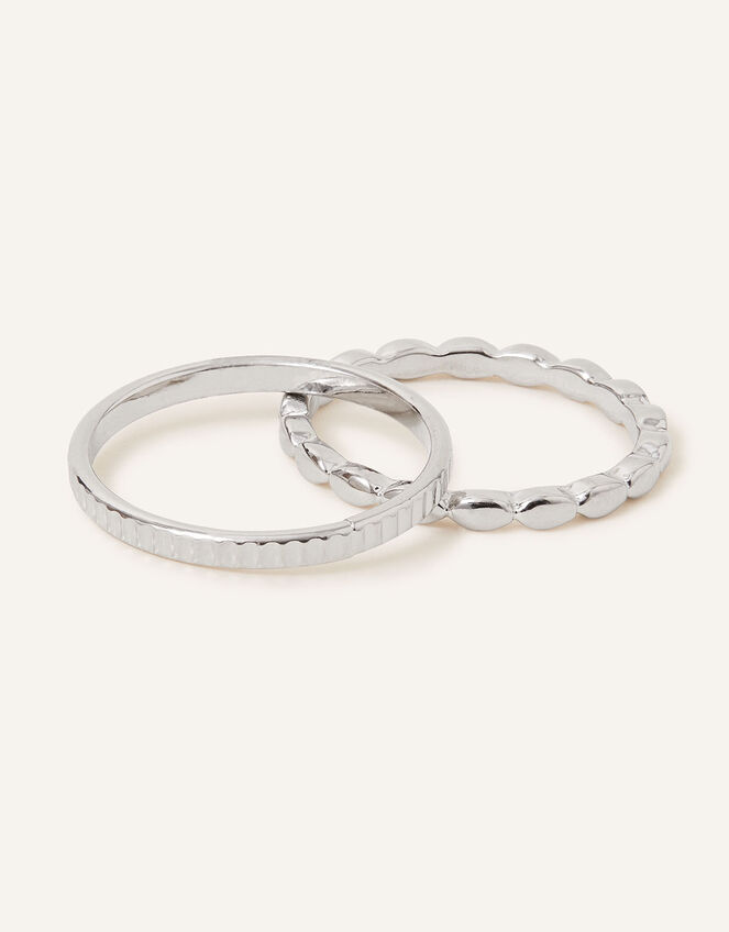 Textured Skinny Rings Set of Two, Silver (SILVER), large