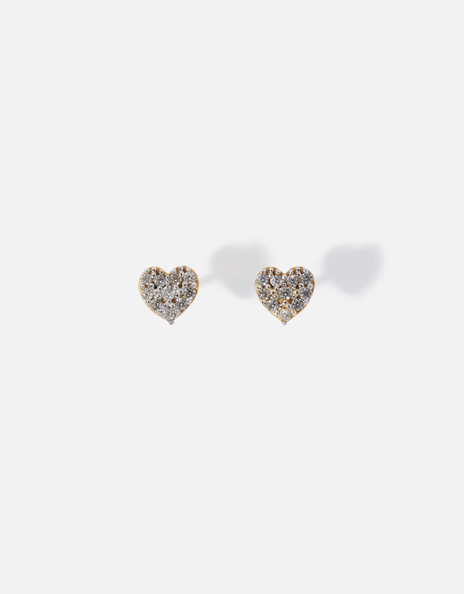 Gold Vermeil Pave Heart Studs, , large