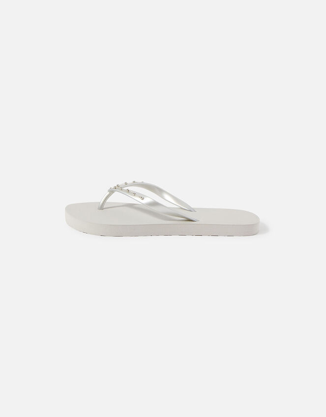 Embellished Flip Flops, Silver (SILVER), large