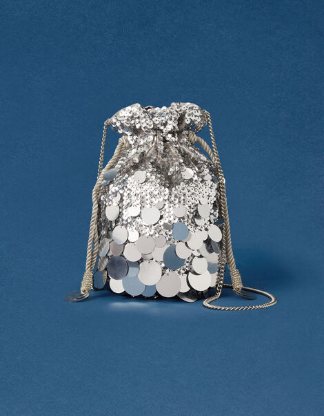 Disco Sequin Drawstring Bag Silver, Silver (SILVER), large