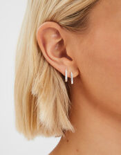 2-Pack Sterling Silver-Plated Rectangular Hoop Earrings, , large