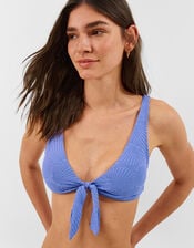 Shell Embossed Tie Bikini Top, Blue (BLUE), large