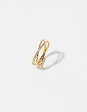 Gold-Plated Pave Cross-Over Ring, Gold (GOLD), large