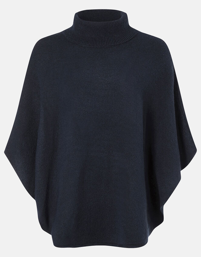 Cosy Knit Poncho, Blue (NAVY), large