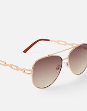 Chain Detail Aviator Sunglasses, , large