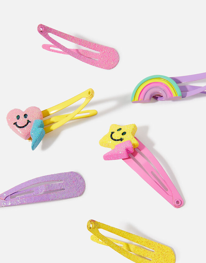 Kids Smiley Hair Clips 6 Pack, , large