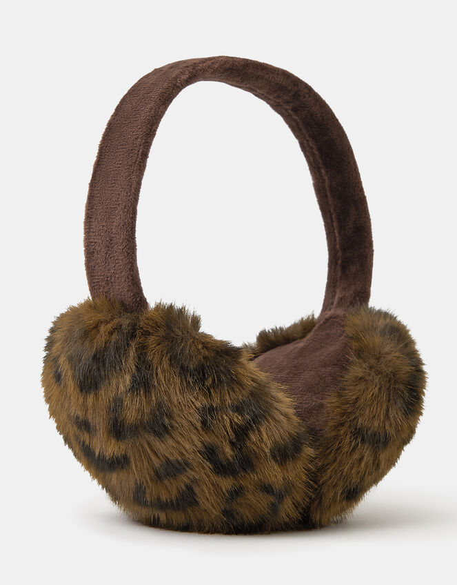 Faux Fur Leopard Print Earmuffs, , large
