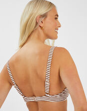 Textured Stripe Tie Front Bikini Top, Camel (BEIGE), large