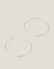 Sterling Silver-Plated Large Diamond Cut Hoop Earrings, , large