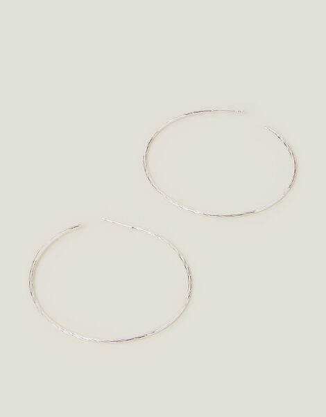 Sterling Silver-Plated Large Diamond Cut Hoop Earrings, , large