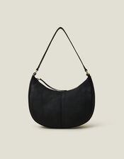 Leather Scoop Shoulder Bag, Black (BLACK), large