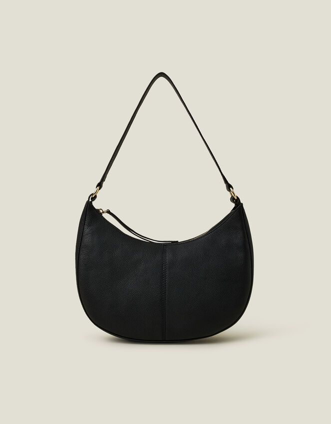 Leather Scoop Shoulder Bag, Black (BLACK), large