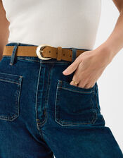 Oval Buckle Suede Belt, Mink (MINK), large