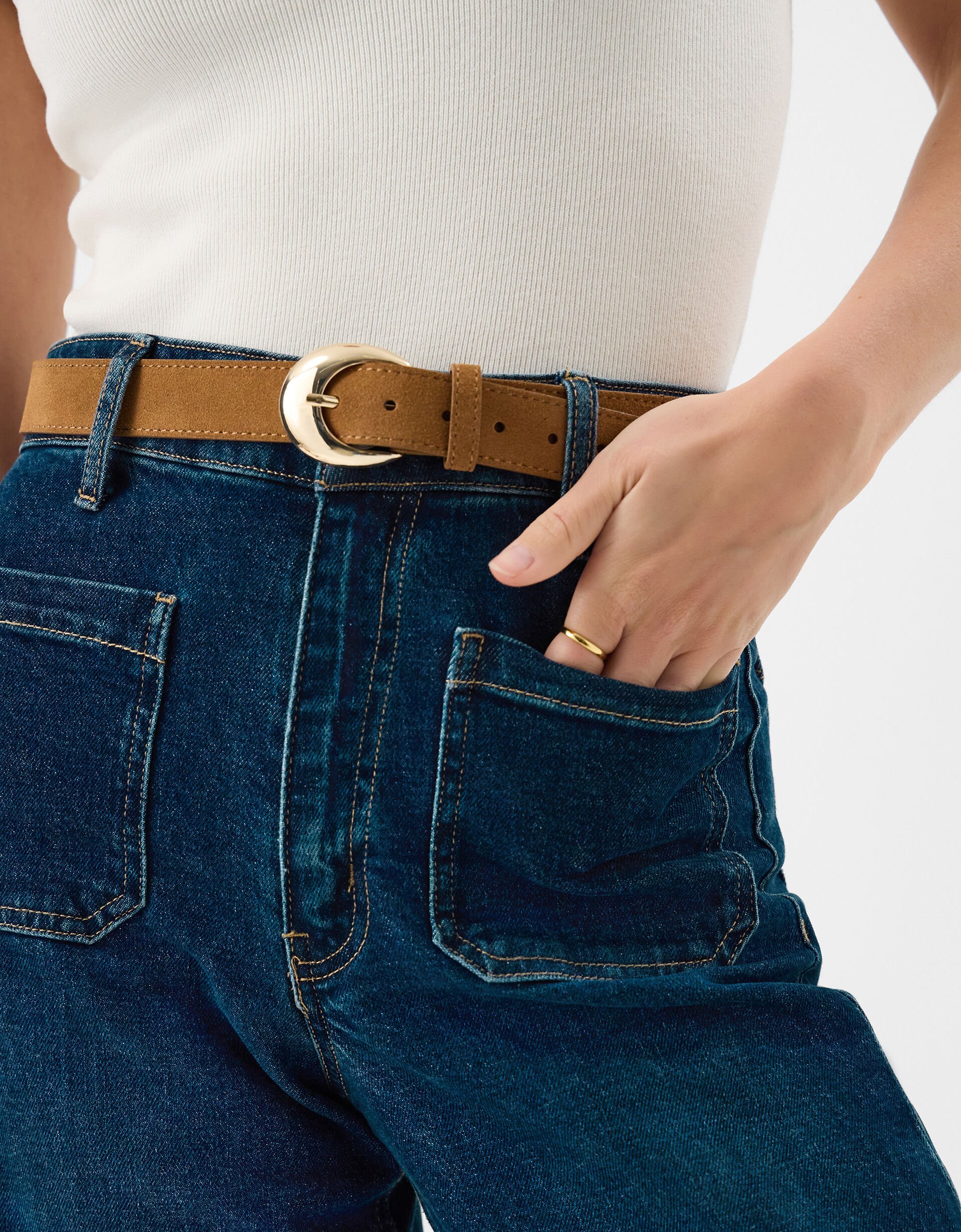 Oval Buckle Suede Belt, Mink (MINK), large