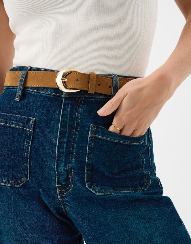 Oval Buckle Suede Belt, Mink (MINK), large