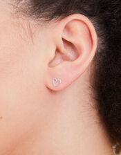 Sterling Silver Cut-Out Heart Studs, , large