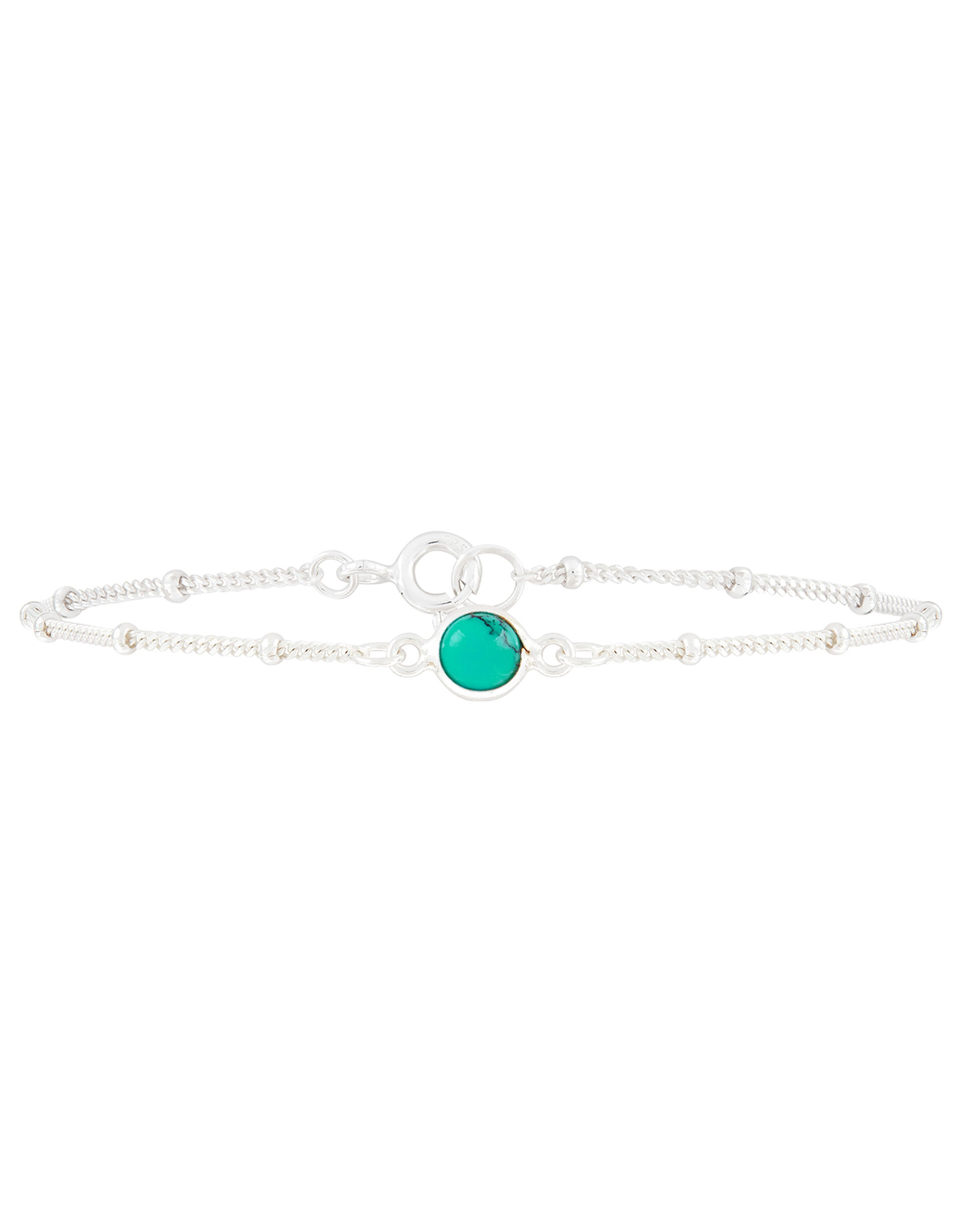 Sterling Silver Turquoise Stone Bobble Chain Bracelet, , large