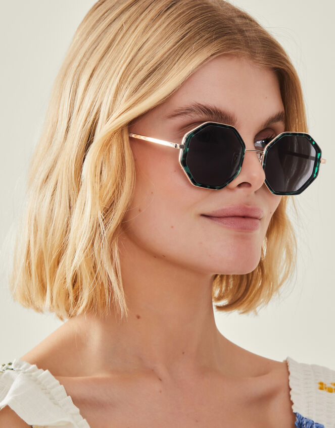 Tortoiseshell Hexagon Sunglasses, , large