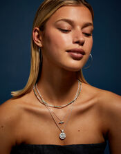 Sterling Silver-Plated Flower Disc Pendant Necklace, , large