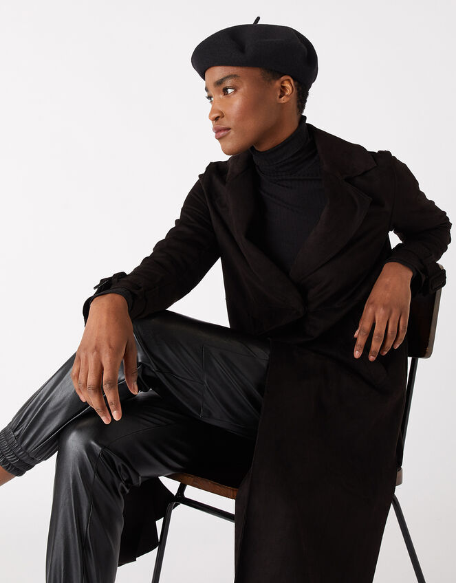 Beret Hat in Pure Wool, Black (BLACK), large