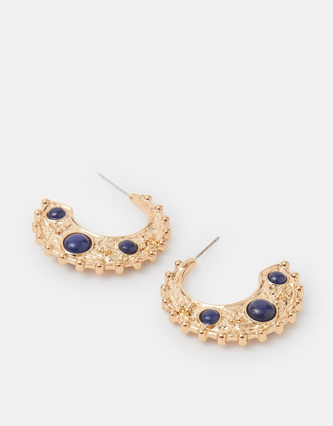 Textured Crescent Moon Hoop Earrings, , large